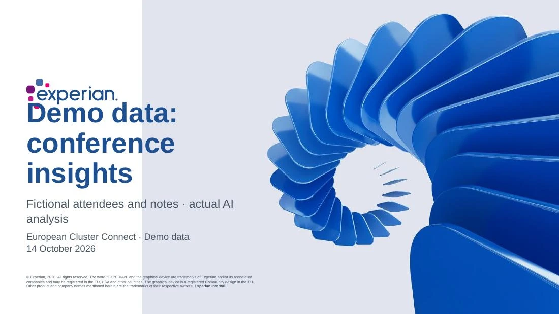 The generated presentation’s cover, labelled Demo data: conference insights.